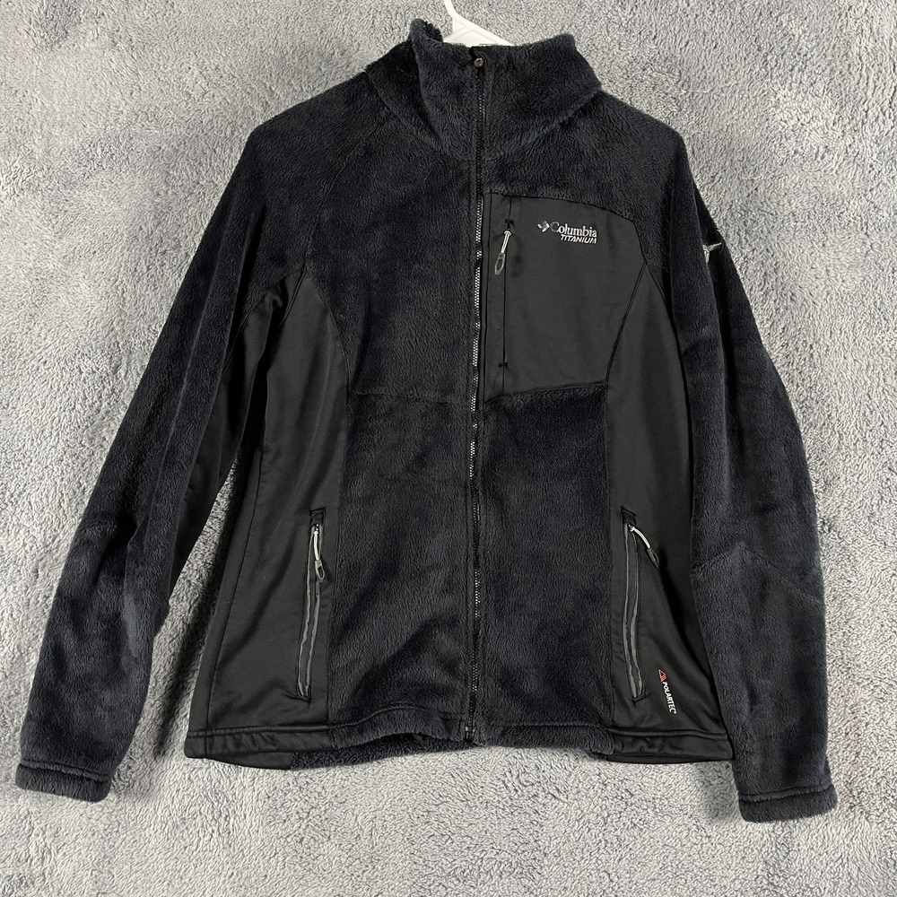 Columbia Titanium Polartec Fleece Jacket Womens Large Black Long Sleeve Full Zip